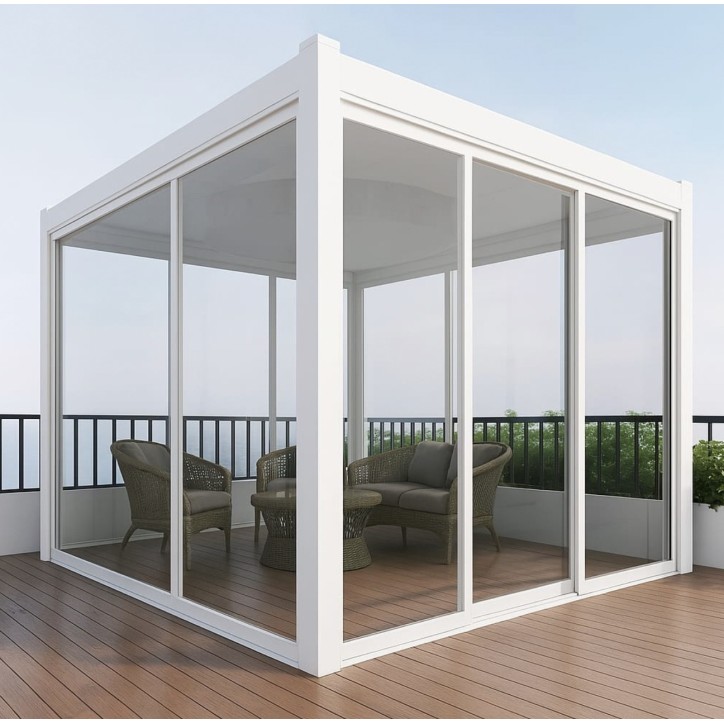 Pergola / Veranda Annie Blanc 4x4m- en verre et en aluminium Pergola / Veranda Annie Blanc 4x4m- en verre et en aluminium