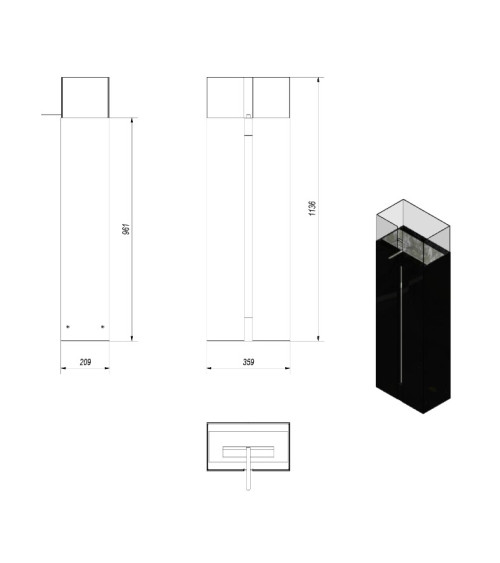 Chimenea de bioetanol DELTA esquina izquierda 120 cm