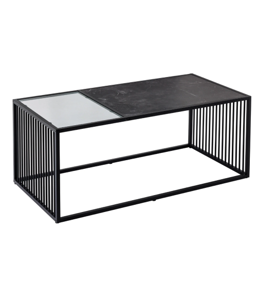 Table basse ARCHITECTURE 100 cm au style marbre et verre fumé