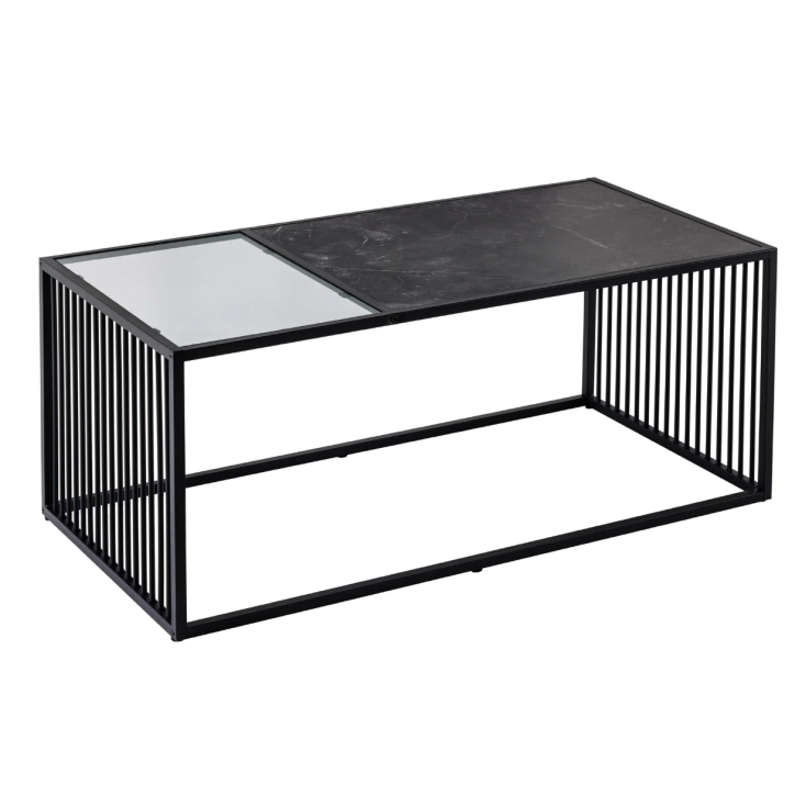 Table basse ARCHITECTURE 100 cm au style marbre et verre fumé