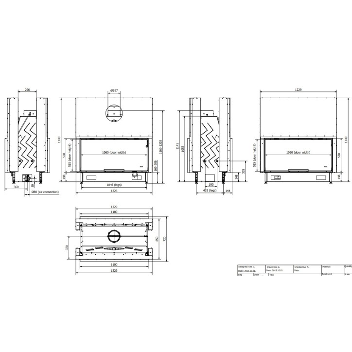 Inserto para chimenea 130 EVO LD doble cara TUNNEL d200 126 CM 8-14kW diseño de alta gama