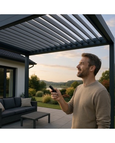 Pergola Jane 4x4m avec lame et 3 stores motorisés en aluminium