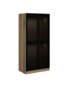 Armario con 2 puertas de cristal ahumado, nogal dorado/negro 90 x 210 cm