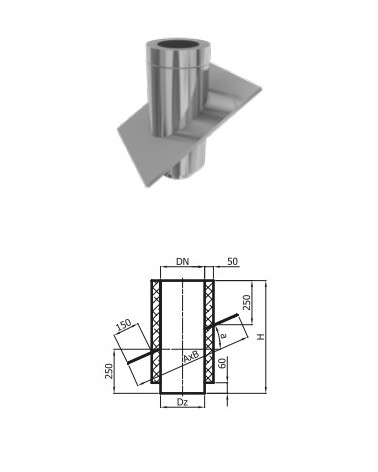BASE DE CHEMINÉE INTERMÉDIAIRE ISOLÉE POUR TOITURE À PENTE  50 % pour tuyaux double paroi isolé 50mm Ø 150/200 mm