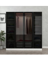 Armario con 4 puertas en cristal ahumado, blanco/negro 180 x 210 cm