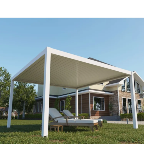 Pergola Jane blanc 4x4m en aluminium 3 stores
