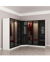 Armario esquinero con 7 puertas de cristal ahumado, blanco/negro 440 x 210 cm