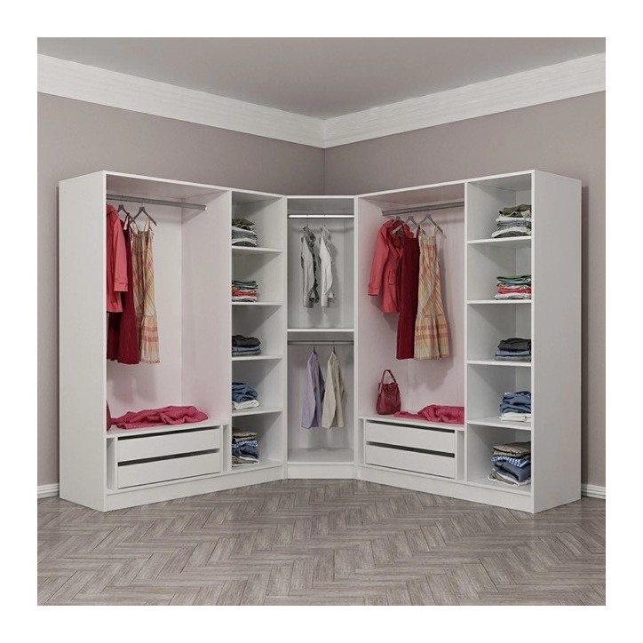 Armadio ad angolo 7 ante vetro fumé, bianco/nero 440 x 210 cm