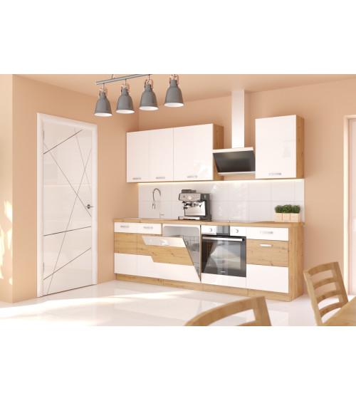 Ensemble cuisine ARTISAN blanc brillant/chêne artisan 250 cm
