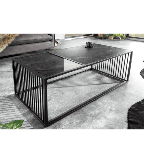 Table basse ARCHITECTURE 100 cm au style marbre et verre fumé