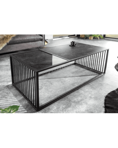 Table basse ARCHITECTURE 100 cm au style marbre et verre fumé