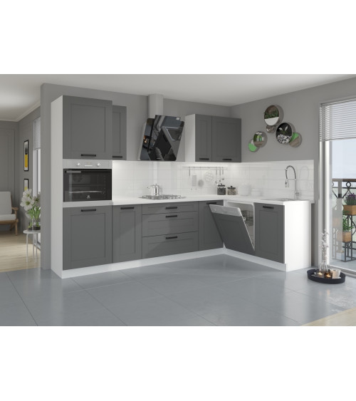 Conjunto muebles de cocina de esquina LUNA gris polvo/blanco 285x170 cm