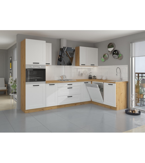 Conjunto muebles de cocina de esquina LUNA blanco/roble artisan 285x170 cm