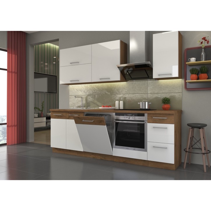 Conjunto muebles de cocina VIGO roble Lancelot/blanco brillante 240 cm