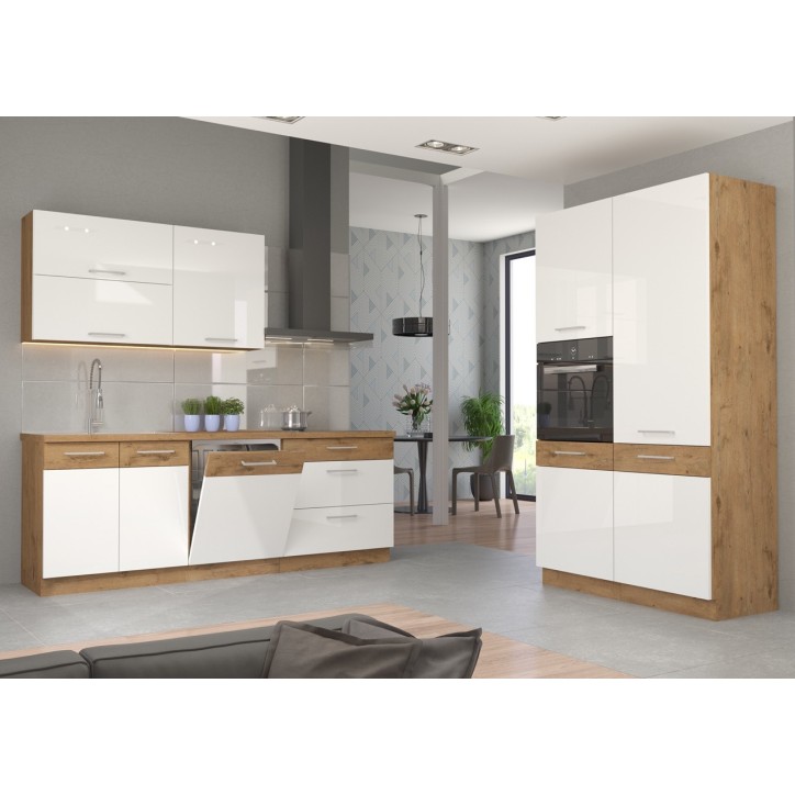 Ensemble cuisine VIGO Chêne lancelot/blanc brillant 340 cm