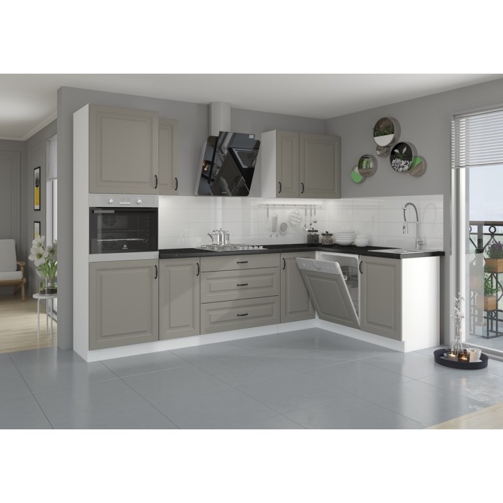Ensemble cuisine en L STILO gris argile/blanc 340 cm
