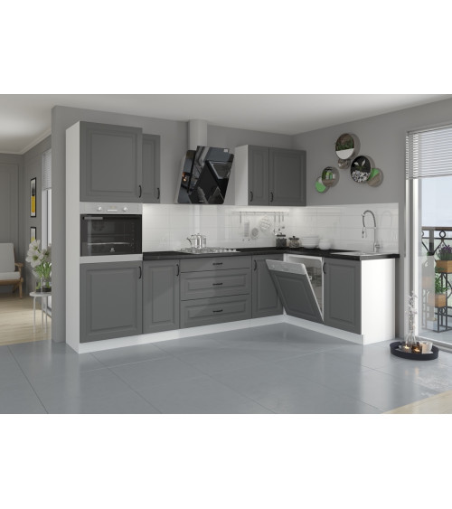 Conjunto muebles de cocina de esquina STILO gris polvo/blanco 285x170 cm