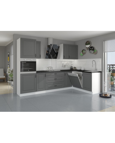 Ensemble cuisine en L STILO gris poussière/blanc 285x170 cm