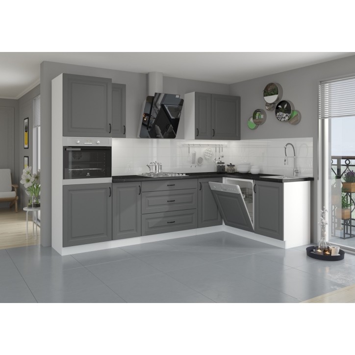 Conjunto muebles de cocina de esquina STILO gris polvo/blanco 285x170 cm