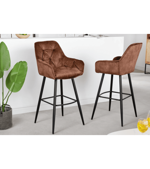 Tabouret de bar MILANO 75 cm en velours marron