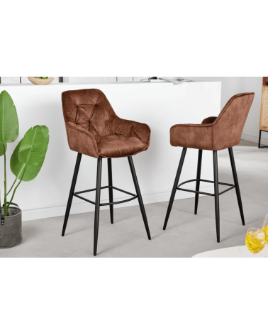 Tabouret de bar MILANO 75 cm en velours marron