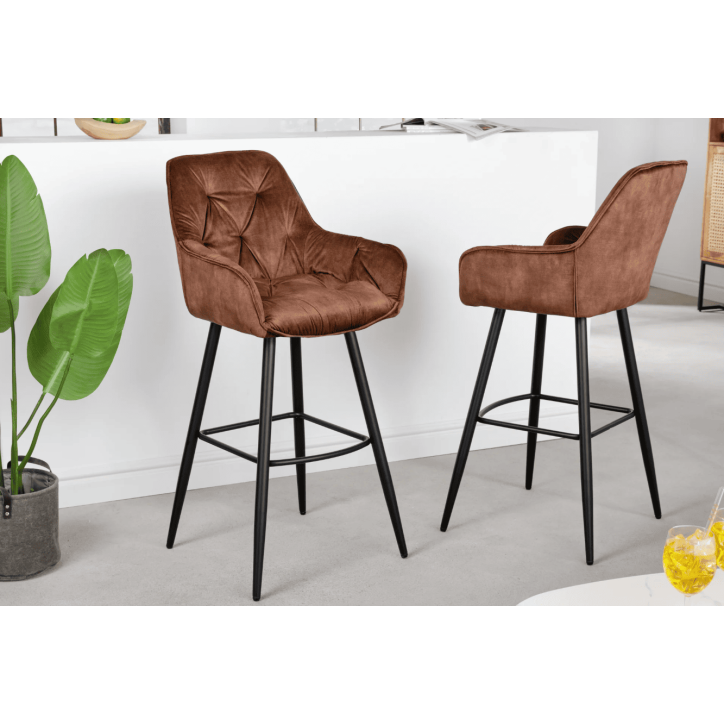 Tabouret de bar MILANO 75 cm en velours marron